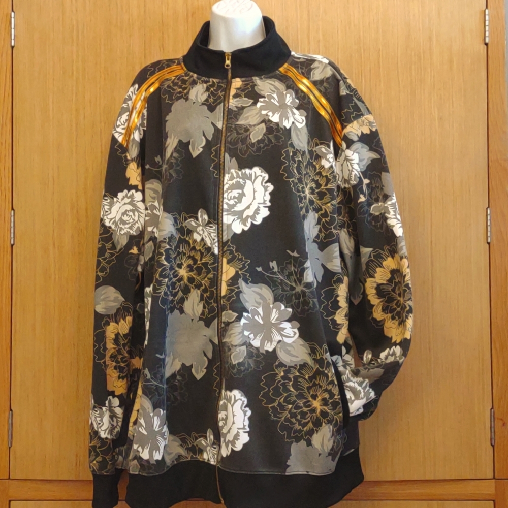 +SZ Henry & William SZ 5XL Black Floral Zip Front Jacket.